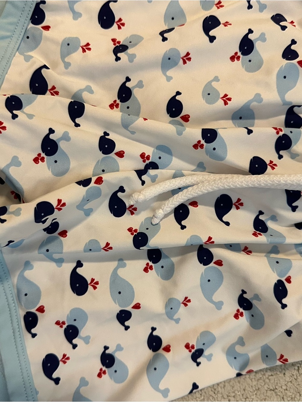 Kids Whale Print Swim Trunks - White with Blue Whales